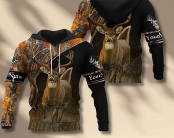Buck Deer Camo Hoodie Personalized Hunting Pullover Outdoor Wildlife Gift