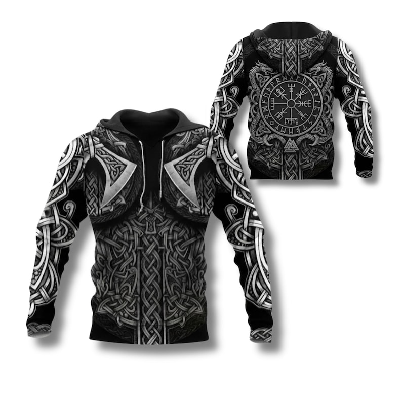 Viking Armor Hoodie Norse Celtic Knot Warrior Zip Up Sweatshirt 3D All Over Print Black Grey Hoodie Cosplay LARP Gift For Him Her Fans Style 6