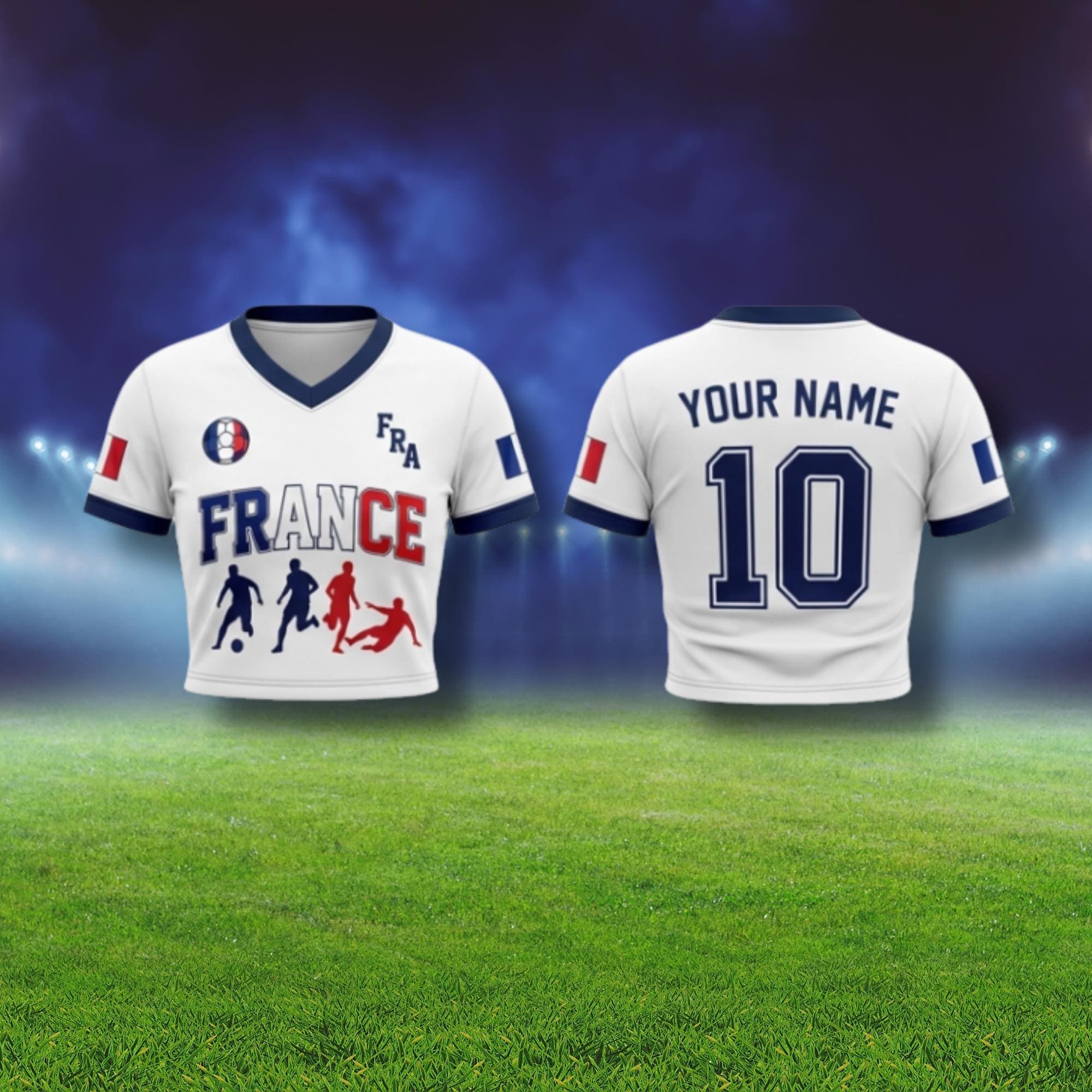 France Soccer Crop Top Jersey: Custom Name Number Football Shirt