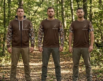 Benutzerdefinierte Hirsch jagen braun Camo Hoodie lang Ärmel T-Shirt Team Name Buck Geschenk