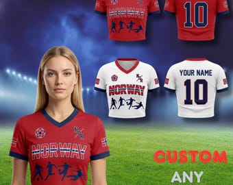 Norway Soccer Crop Top: Custom Name Number Jersey, Women's Football Shirt