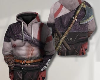 Custom Kratos Cosplay Hoodie 3D Armor Print Greek God Warrior Costume Pullover Unisex