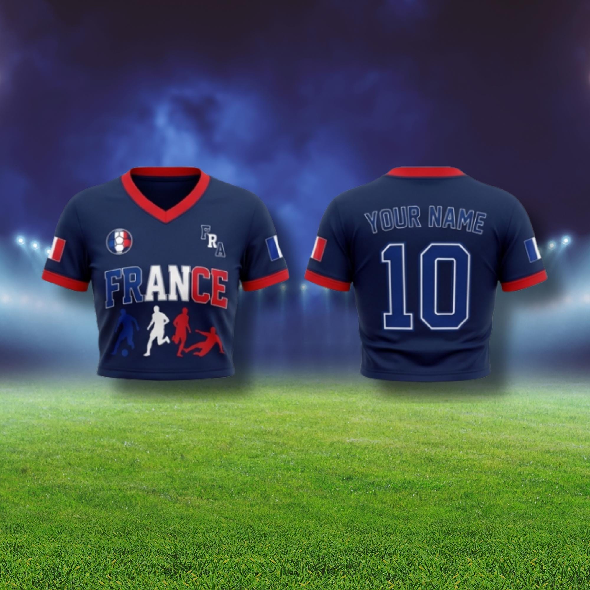 France Soccer Crop Top Jersey: Custom Name Number Football Shirt