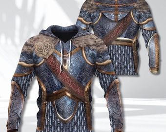 3D Fantasy Warrior Armor Hoodie: Medieval Knight Cosplay, Viking Style