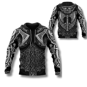 Viking Armor Hoodie Norse Celtic Knot Warrior Zip Up Sweatshirt 3D All Over Print Black Grey Hoodie Cosplay LARP Gift For Him Her Fans Style 5