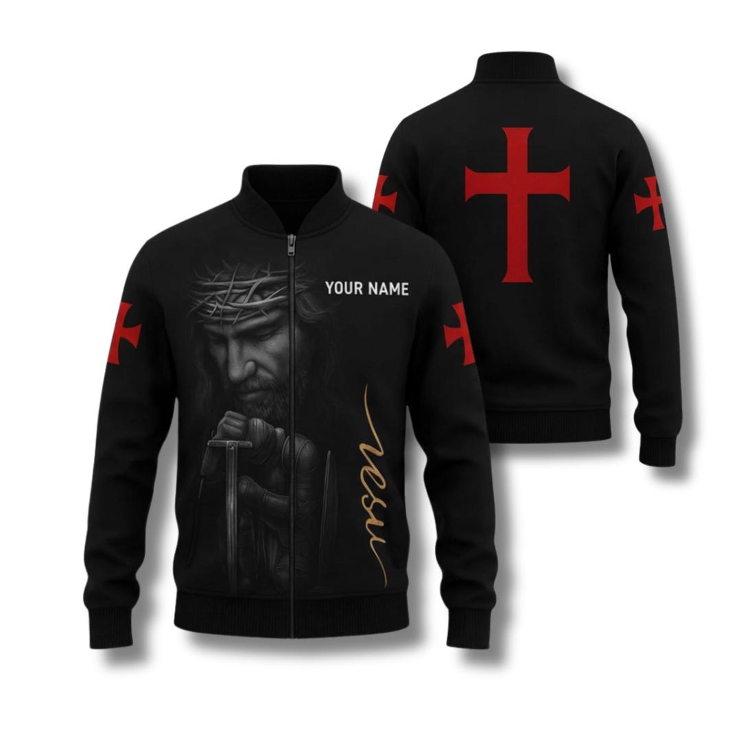 Personalized Jesus Bomber Jacket, Faith Cross Crown of Thorns Bomber - Etsy