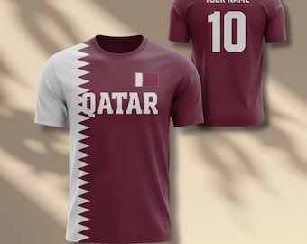 Katar inspiriertes Fußball-Trikot-Set, benutzerdefinierte Namensnummer, kastanienbraune Fan-Trikots