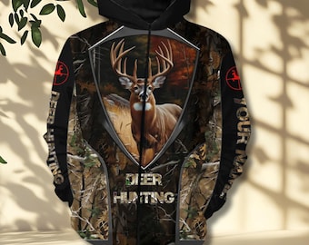 Personalized Camo Deer Hunting Hoodie, Long Sleeve, or Tee