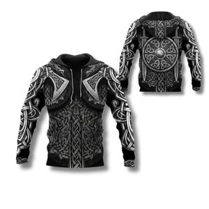 Viking Armor Hoodie Norse Celtic Knot Warrior Zip Up Sweatshirt 3D All Over Print Black Grey Hoodie Cosplay LARP Gift For Him Her Fans Style 4