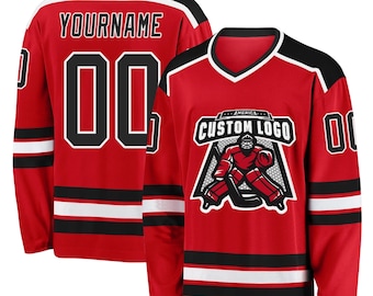 Camiseta de hockey roja personalizada: uniforme de equipo personalizado, regalo para fanáticos del deporte