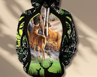 3D Hirsch Camo Hoodie, Buck Doe Wildtier Jagd Pullover