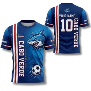 Maglietta da tifoso di Capo Verde personalizzata con nome e numero, maglietta da calcio, regalo per i tifosi degli Sharks