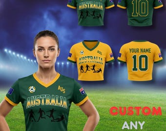 Australia Soccer Crop Top Jersey, All-Over Print Fan Apparel, Custom Name Number