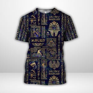 Koszulka z nadrukiem &quot;Egipski Faraon&quot; z hieroglifami i piramidą starożytnego Egiptu