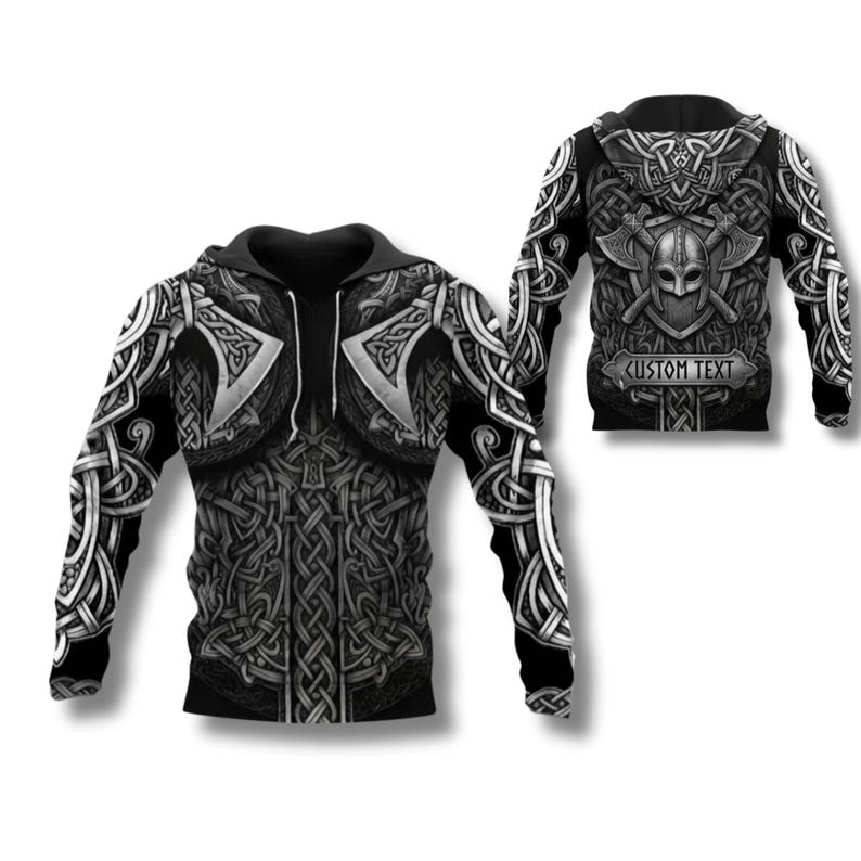 Viking Armor Hoodie Norse Celtic Knot Warrior Zip Up Sweatshirt 3D All Over Print Black Grey Hoodie Cosplay LARP Gift For Him Her Fans Style 3