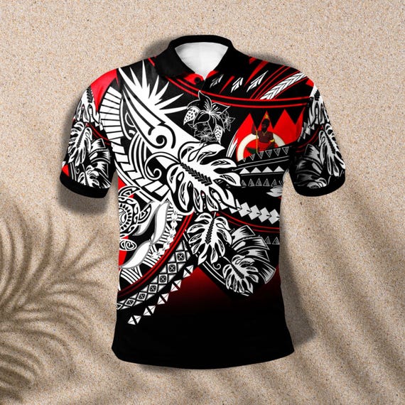 Polynesian Polo Shirt Red Black Tribal Tattoo Samoan Hawaiian
