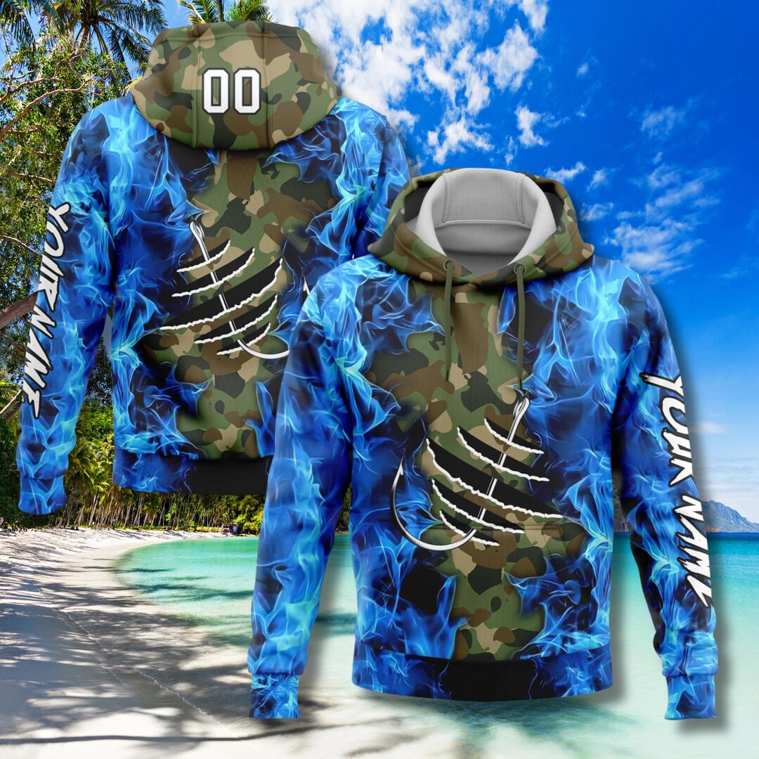 Custom Blue Flame Camo Hoodie: 3D Claw Rips, Personalized Streetwear - Etsy
