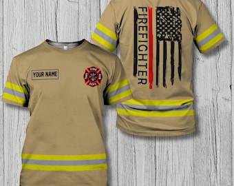 Personalized Firefighter Reflective Stripe Shirt, Custom Name Fire Dept Graphic Tee