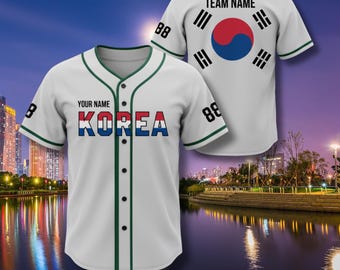 Camiseta de béisbol de Corea personalizada con nombre y número, regalo unisex de la bandera de Corea del Sur