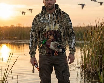 Personalized Duck Hunting Camo Hoodie, Lab with Mallard Graphic, Warm Unisex Pullover