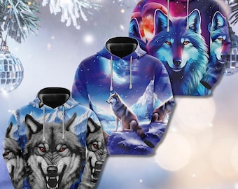Felpa con cappuccio 3D Galaxy Wolf: pullover unisex, streetwear fantasy