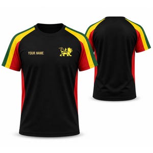 Maglietta Rasta Reggae Raglan personalizzata: Leone di Giuda, nome personalizzato