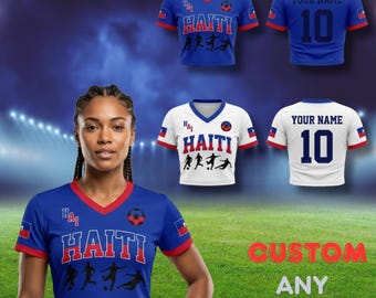 Haiti Soccer Crop Top: Custom Name Number Football Jersey (Womens)