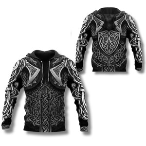 Viking Armor Hoodie Norse Celtic Knot Warrior Zip Up Sweatshirt 3D All Over Print Black Grey Hoodie Cosplay LARP Gift For Him Her Fans Style 2