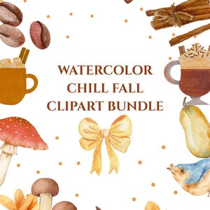 Fall Aesthetic Watercolor Clipart Bundle | Cozy Autumn Cute PNG Set