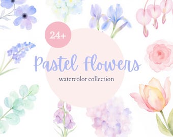 Pastel Flower Clipart Bundle: Watercolor Floral