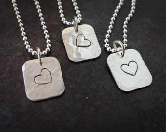 Sterling Silver Stamped Heart Necklace