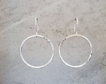 Hammered Hoop Earrings in Fine Silver