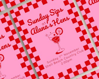 Sunday Sips Hens Party Invitation - Summer Bachelorette Invite (Digital Canva Template)