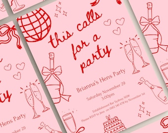 This Calls For A Party Hens Invitation: Customisable Canva Template
