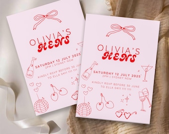 Pink Hens Party Invitation: Stylish Bachelorette Party Template (Canva Downloadable)