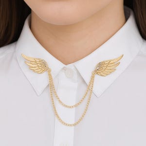 Angel Wings Chain Brooch, Unique Gold And Silver Collar Chain Brooch, Dangle Tassels Lapel Pin, Men&#39;s Brooch, Gift For Him, Wedding Gift