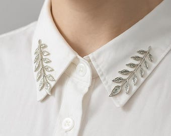 Gold Or Silver Leaf Collar Brooch: Nature Inspired Lapel Pin - Elegant Wedding Jewellery
