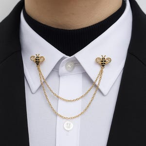 Bee Brooch Collar Pins, Golden Chain Tassel, Suit Lapel Badge