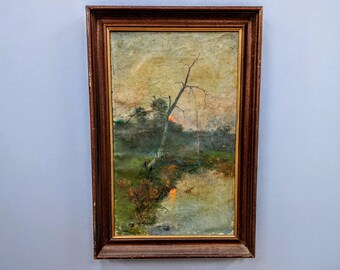 Antique Oil Painitng by Carl EUGENE MULERTT  ~ c1898 ~ Barbizon France Landscape ~ Impressionist ~ German Painter 1869-1915 ~ Walnut Frame