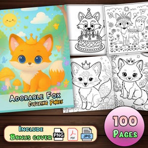 Adorable Cute Fox Coloring Pages - (100 Pages) With Book Cover | Digital Download With Crown Fox Theme |Printable PDf for Kids