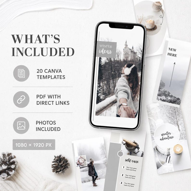 20 Neutral White Grey Winter Instagram Story Templates for Canva ...