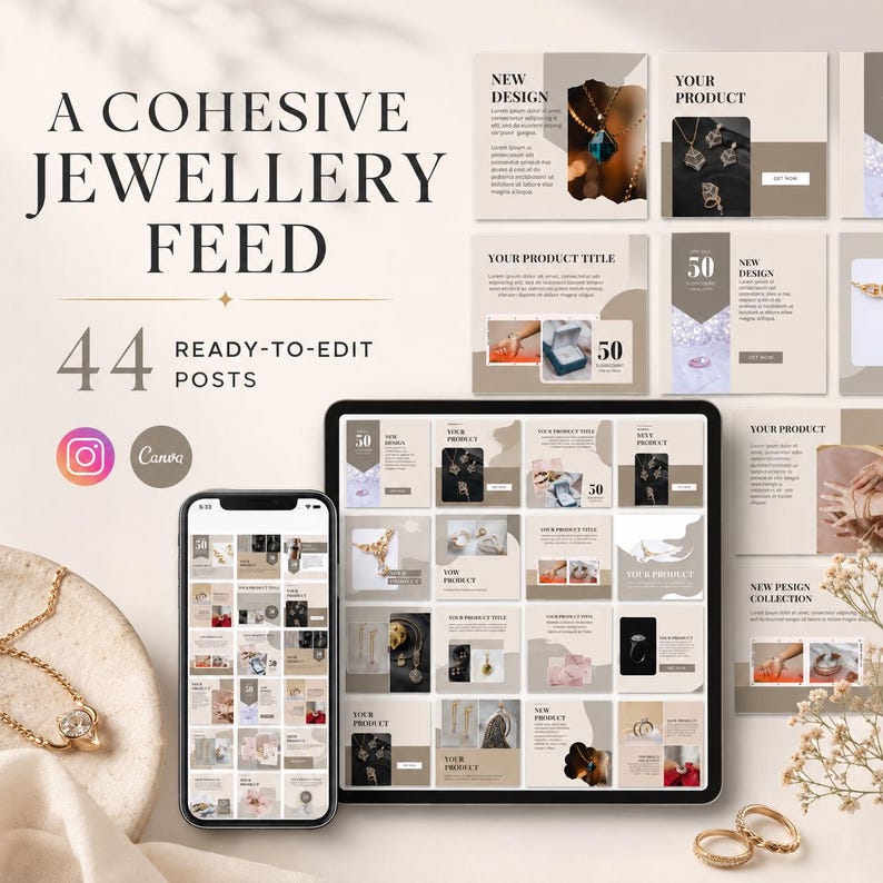 44 Jewellery Instagram Canva Templates - Editable Jewelry Social Media ...