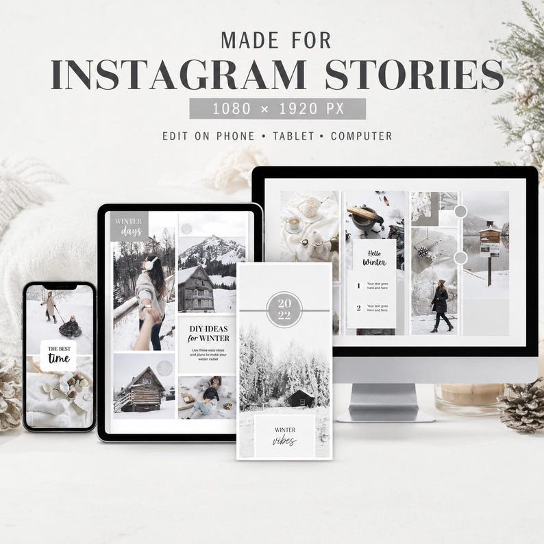 20 Neutral White Grey Winter Instagram Story Templates for Canva ...
