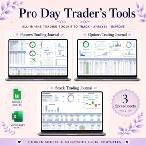 All-in-One Professional Trading Journal Bundle for Active Traders - Stocks Futures and Options Trade Tracker, Google Sheets Excel Templates