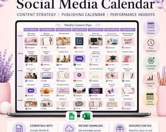 Social Media Content Planner for Google Sheets and Excel - Post Calendar Idea and Campaign Tracker ,Fully Automated, Digital Download