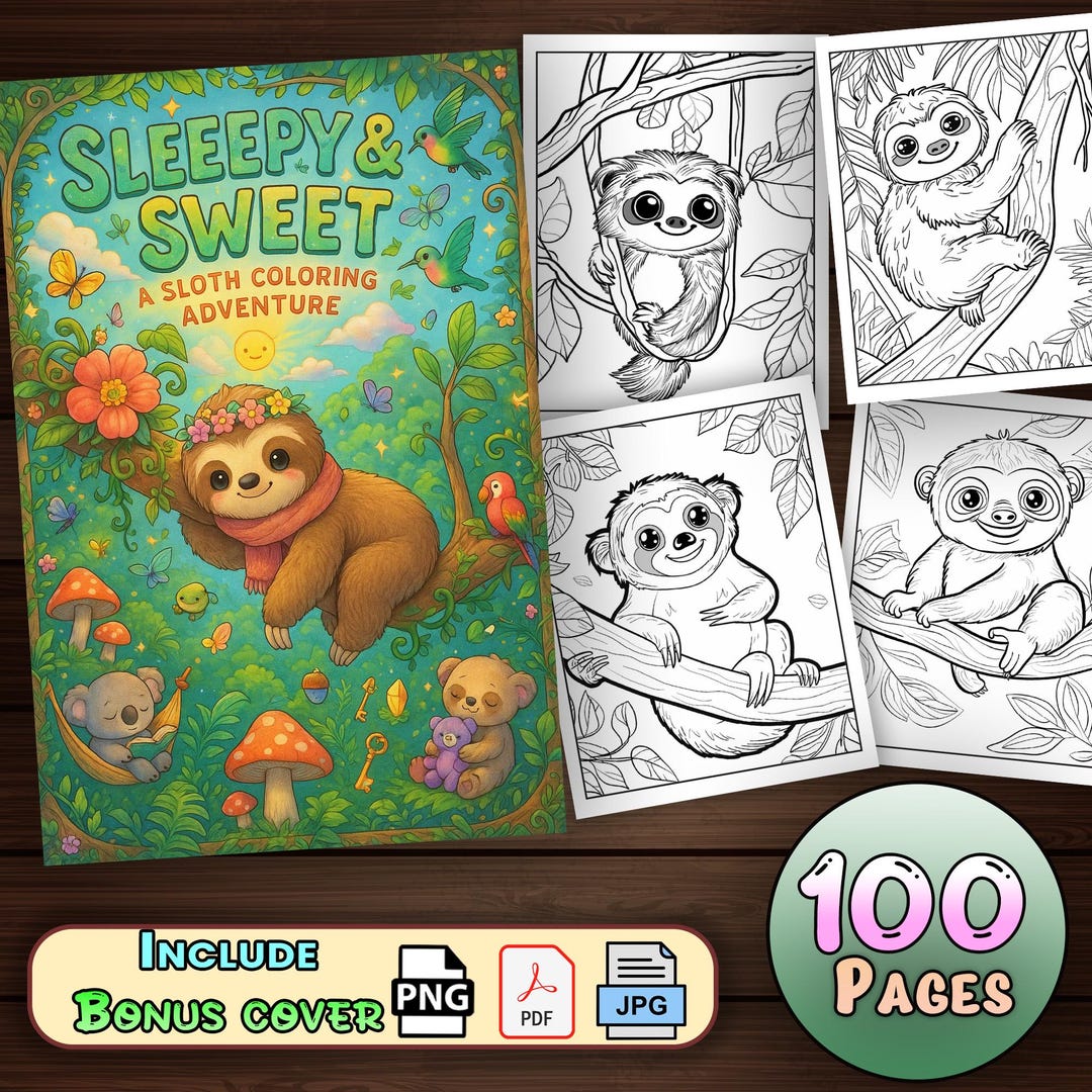 Cute Sloth - (100 Pages) With Book Cover | Digital Download Cute Forest ...