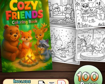 Cozy Animal Friends Coloring Book: 100 Printable Pages (PDF Download)
