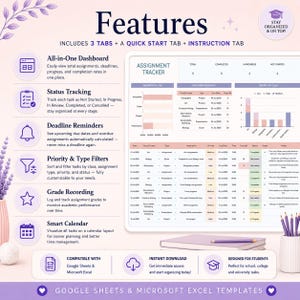 Assignment Tracker Spreadsheet - Google Sheets Excel Student Planner | Homework Exam Project Deadline Calendar Fully Automated image 6