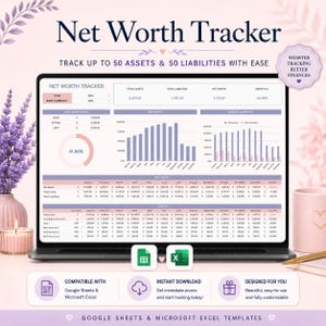 Net Worth Tracker Spreadsheet for Google Sheets and Excel - , Asset Liability and Financial Growth Dashboard, Google Sheets Excel Template