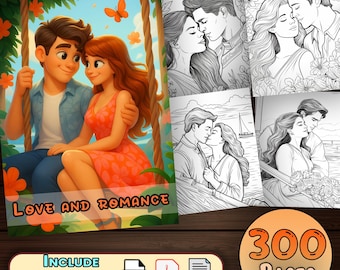 Lindo libro para colorear de pareja romántica para adultos (100 páginas) con portada / Descarga digital / Libro para colorear de pareja / PDF imprimible para niños